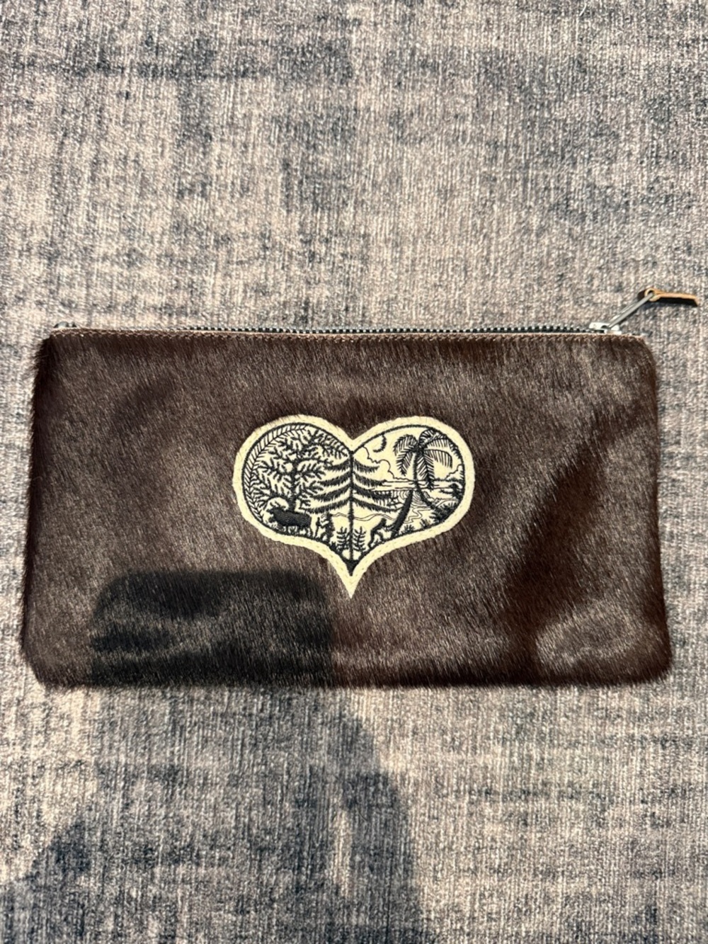 Jerome Gruet Brown Haircalf Zip Clutch